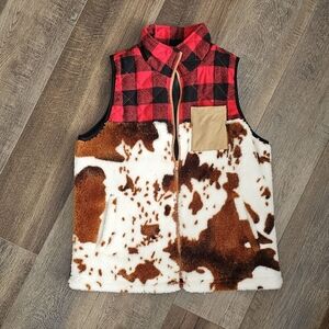 Plaid and Cow Print Vest